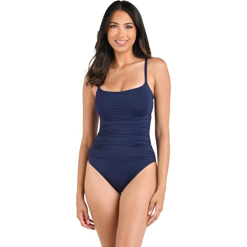 NWT La Blanca Women's One Piece Swimsuit Island Goddess Shirred Side Suit